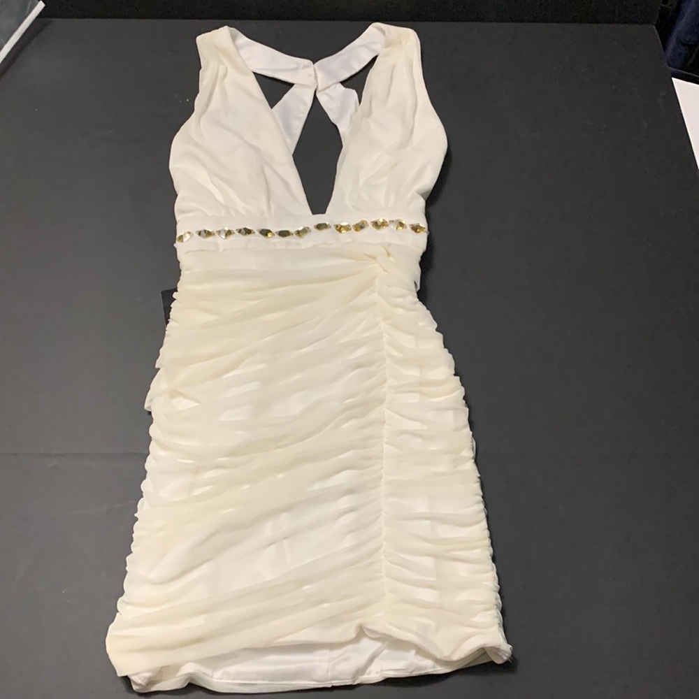 White Halter top with yellow crystal waist dress